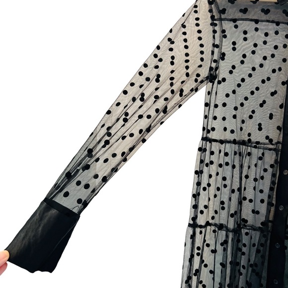 ZARA Sheer Polka Dot Tulle Button Down Short Dress in Black Size XS - Picture 6 of 9